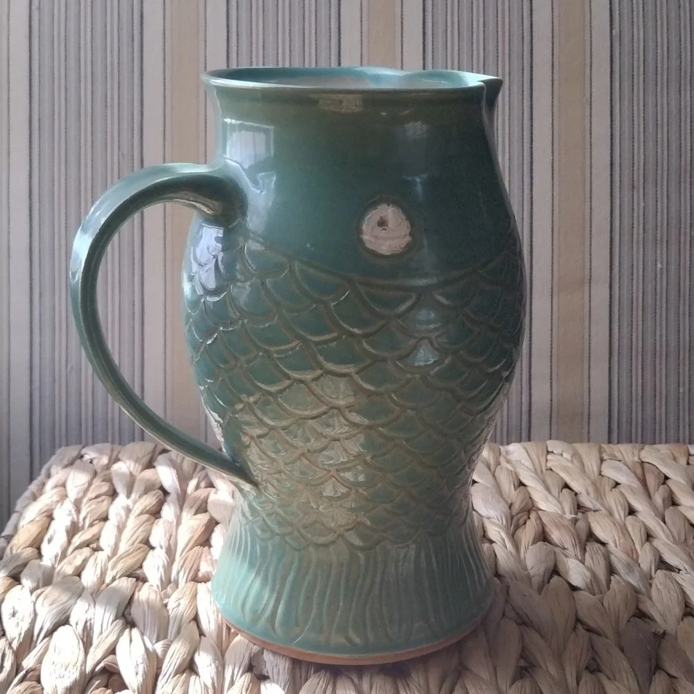 Karyn Tulla,  handmade turquoise fish  pottery vase